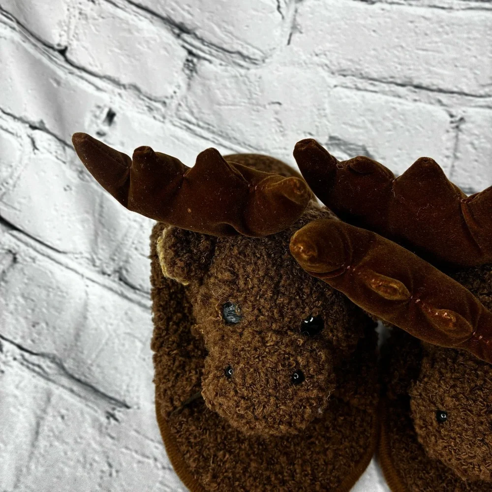 5/$20 Berry Babies Little Kids Brown Moose Animal‎ Plush House Slippers 13/13.5